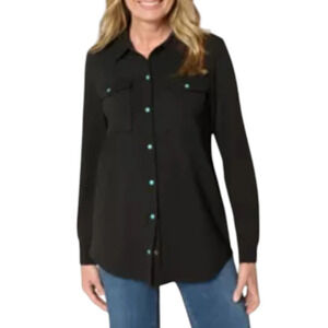 Belle Boho by Kim Gravel Women's Slub Knit Snap Front Shirt Black - Regular